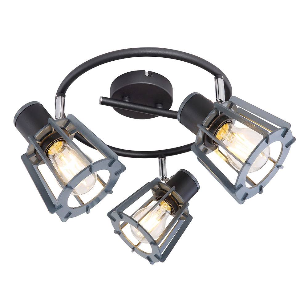 Deckenleuchte 3-flammig Deckenrondell Holz Wohnzimmer Design Deckenlampe mit beweglichen Spots, Lamellen graphit, 3x E27, DxH 28x18 cm