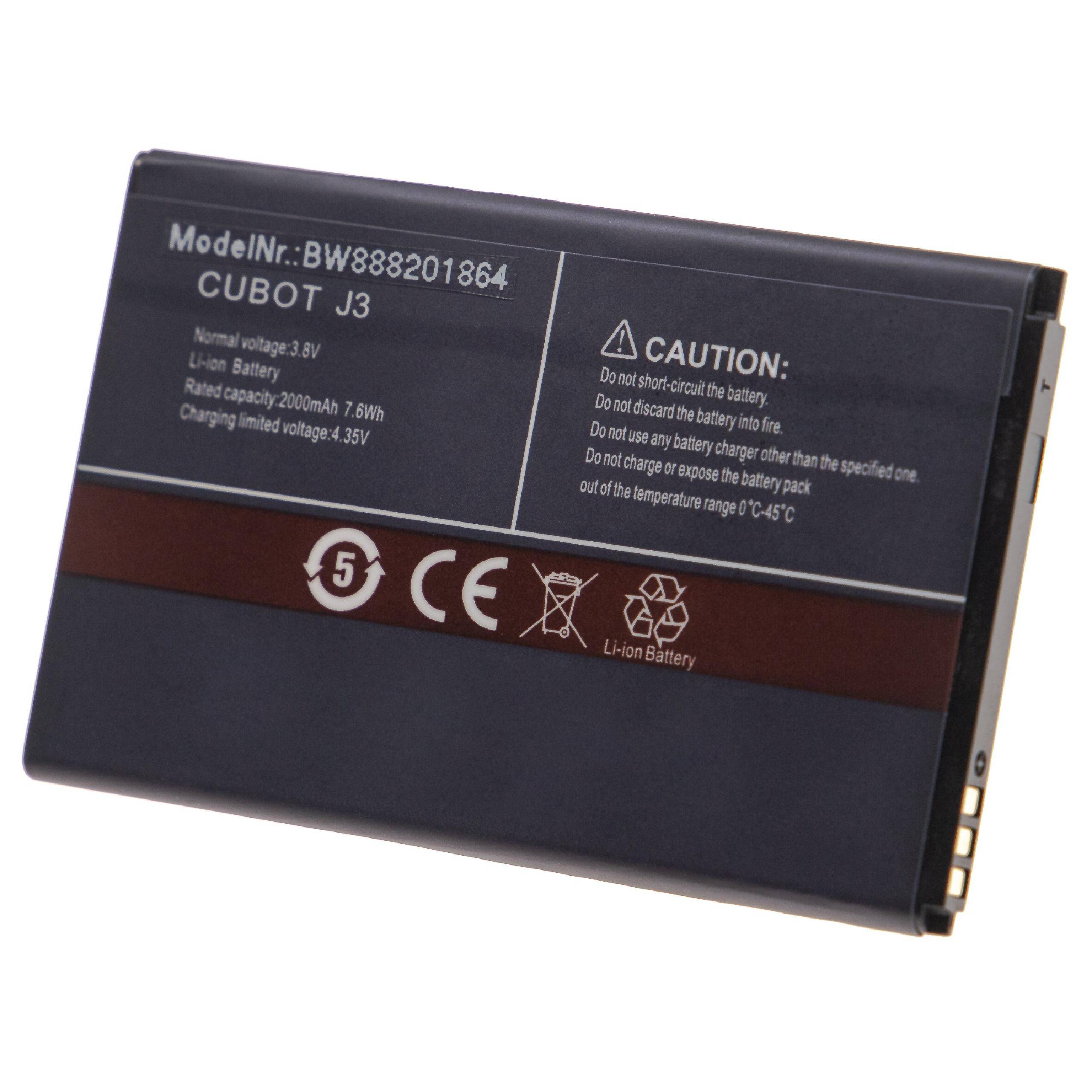 Li-Ion-Akku - 2000mAh (3.8V) für Cubot J3 Handy, Smartphone, Telefon wie J3