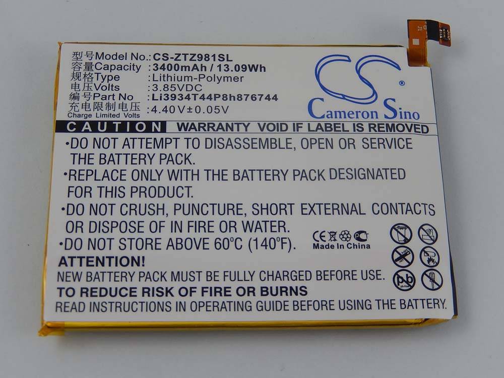 Li-Polymer-Akku - 3400mAh (3.85V) für Handy, Smartphone, Telefon wie ZTE Li3934T44P8h876744