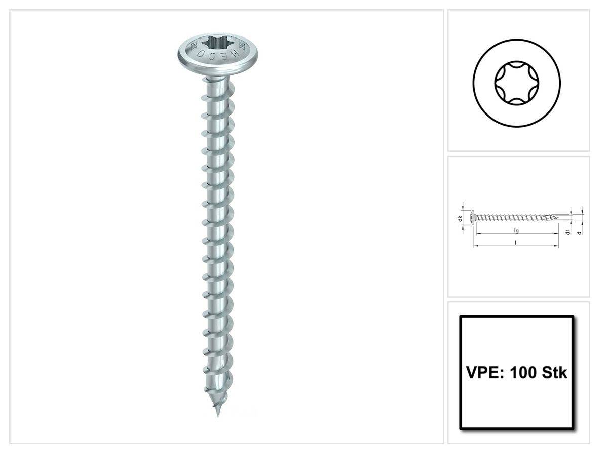 HECO TOPIX plus Profi Holzbauschraube 6,0 x 60 mm 100 Stück ( 61063 ) Vollgewinde Holzschraube, Tellerkopf, T-Drive, verzinkt blau, A3K