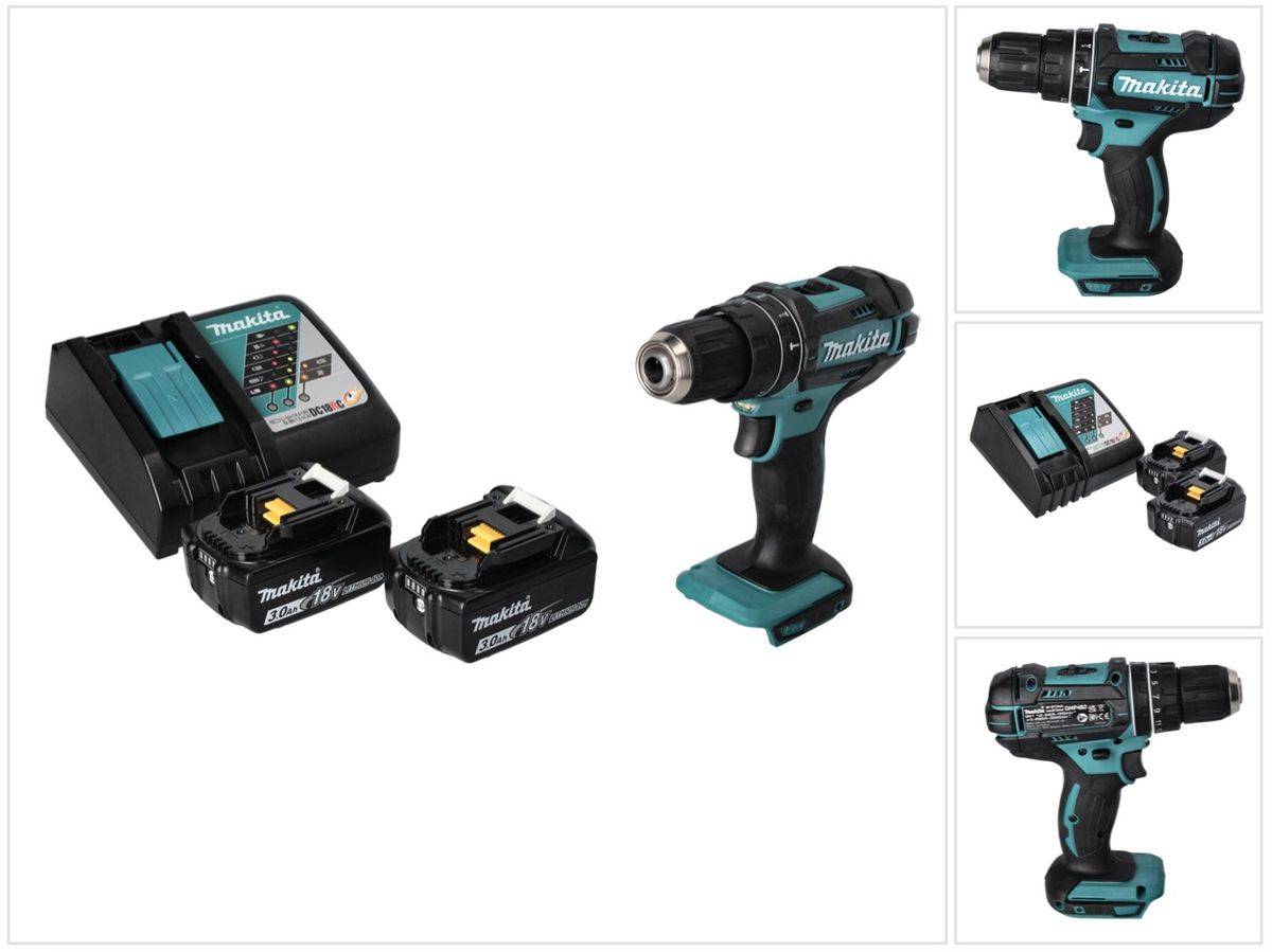 Makita DHP 482 RF Akku Schlagbohrschrauber 18 V 62 Nm + 2x Akku 3,0 Ah + Ladegerät