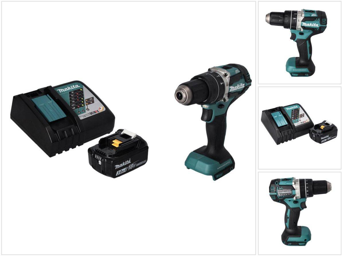 Makita DHP 484 RF1 Akku Schlagbohrschrauber 18 V 54 Nm Brushless + 1x Akku 3,0 Ah + Ladegerät