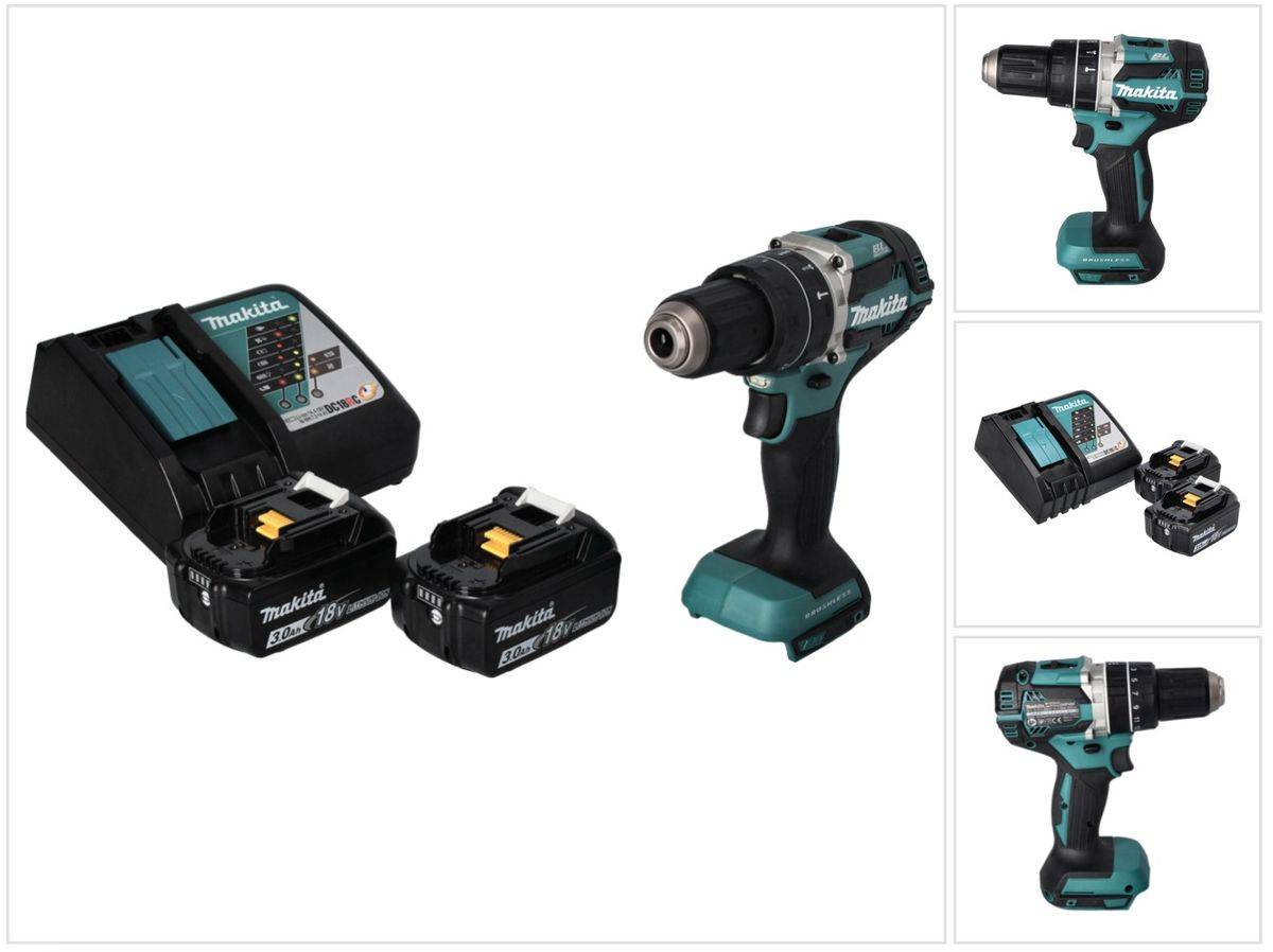 Makita DHP 484 RF Akku Schlagbohrschrauber 18 V 54 Nm Brushless + 2x Akku 3,0 Ah + Ladegerät