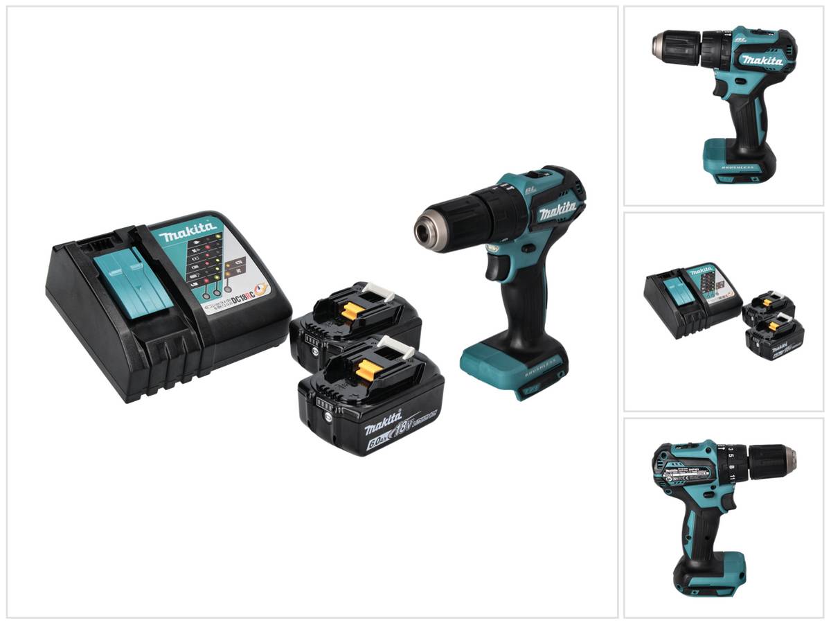 Makita DHP 483 RG Akku Schlagbohrschrauber 18 V 40 Nm Brushless + 2x Akku 6,0 Ah + Ladegerät