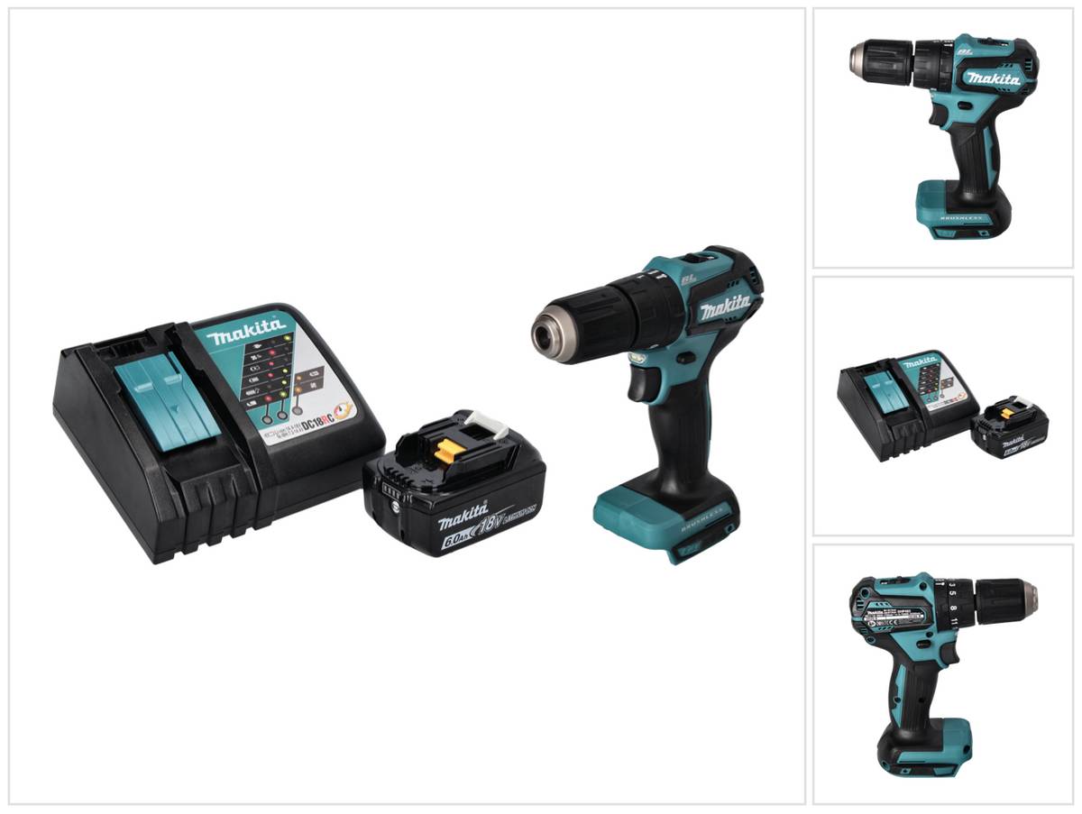 Makita DHP 483 RG1 Akku Schlagbohrschrauber 18 V 40 Nm Brushless + 1x Akku 6,0 Ah + Ladegerät