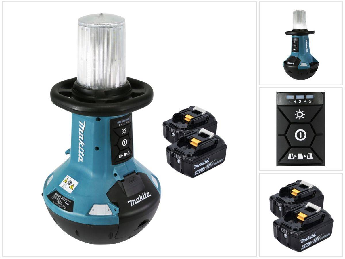 Makita DML 810 G Akku LED Flächenlicht 18 / 36 V ( 2 x 18 V ) 5500 lm IP54 + 2x Akku 6,0 Ah - ohne Ladegerät