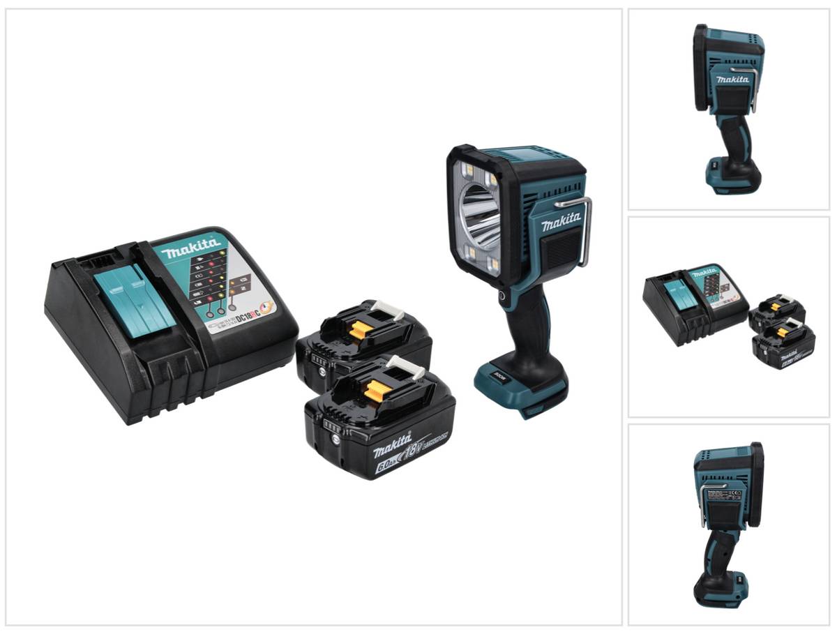 Makita DML 812 RG Akku LED Handstrahler Taschen Lampe 18 V 1250 lm + 2x Akku 6,0 Ah + Ladegerät