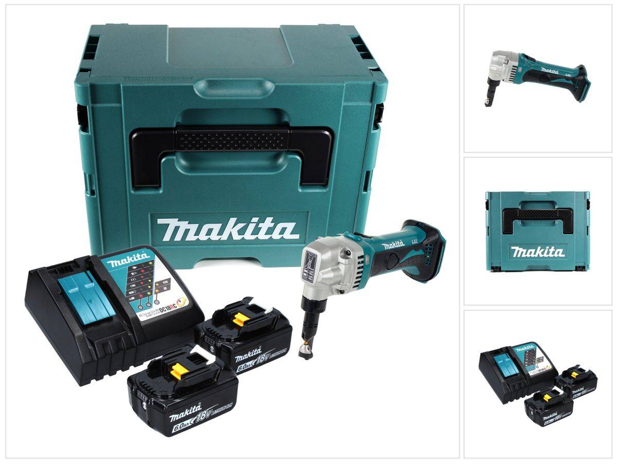 Makita DJN 161 RGJ Akku Knabberschere 18 V + 2x Akku 6,0 Ah + Ladegerät + Makpac