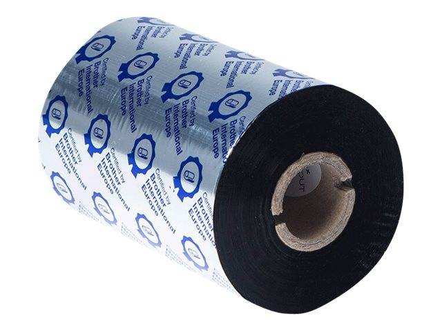 Eine große Rolle bedrucktes Papier oder Film auf einem Pappkern, in Nahaufnahme vor weißem Hintergrund gezeigt.