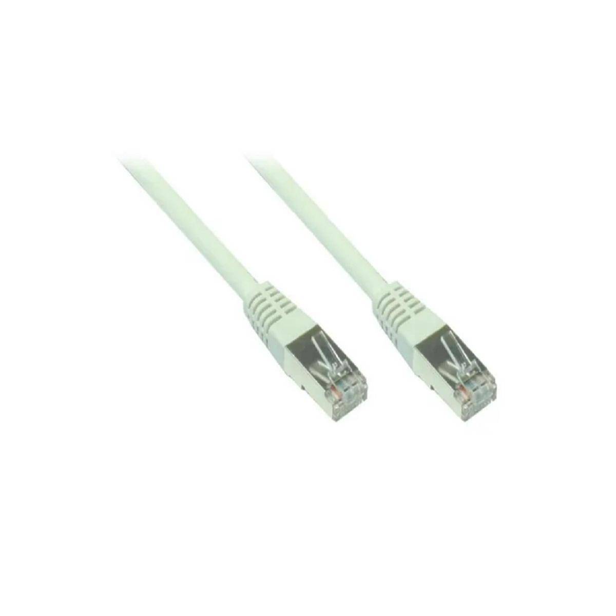 Zwei weiße Ethernet-Kabel mit metallischen Anschlüssen an beiden Enden, die für Netzwerkverbindungen verwendet werden.