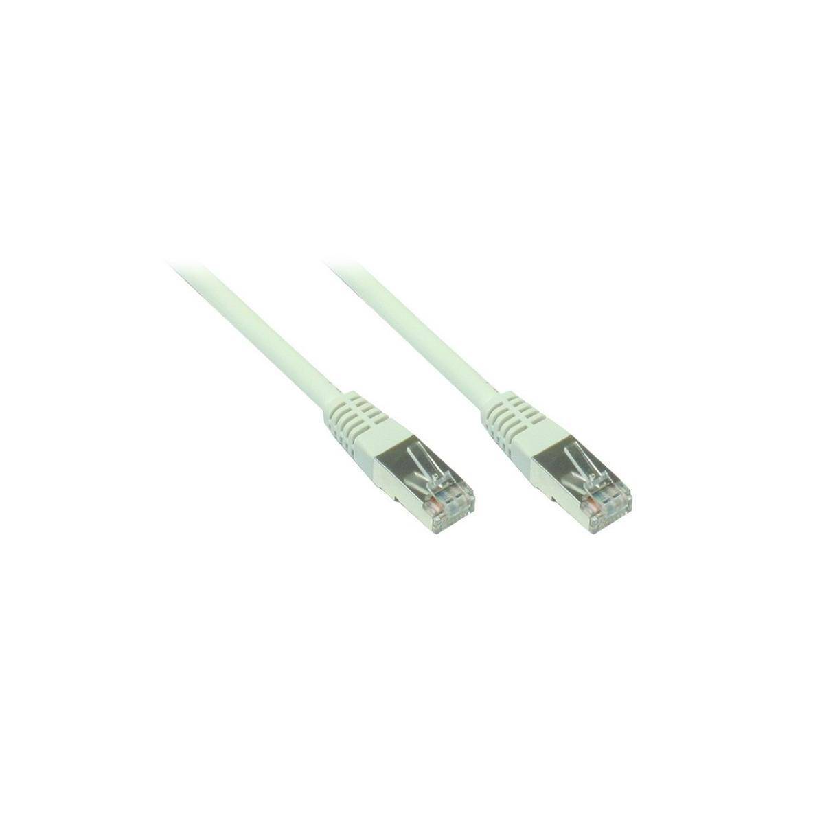 Ethernet-Kabel mit zwei Anschlüssen an jedem Ende vor einem weißen Hintergrund.