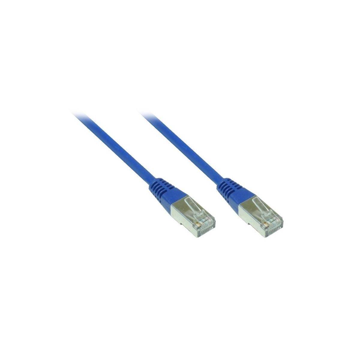 Ein blaues Ethernet-Kabel mit Steckern an beiden Enden, das für Netzwerkverbindungen verwendet wird.