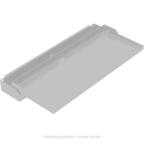 Graues Metallrechteck-Tablett oder -Platte mit erhöhten Seitenschienen, dargestellt auf weißem Hintergrund als Produktillustration.