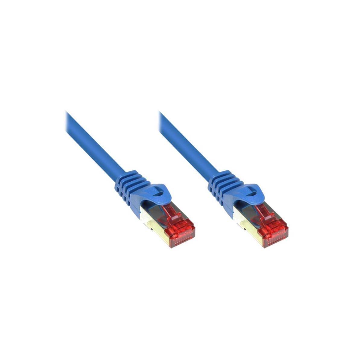 Zwei blaue Ethernet-Kabel mit rot markierten Steckern, geeignet für Hochgeschwindigkeits-Netzwerkverbindungen.