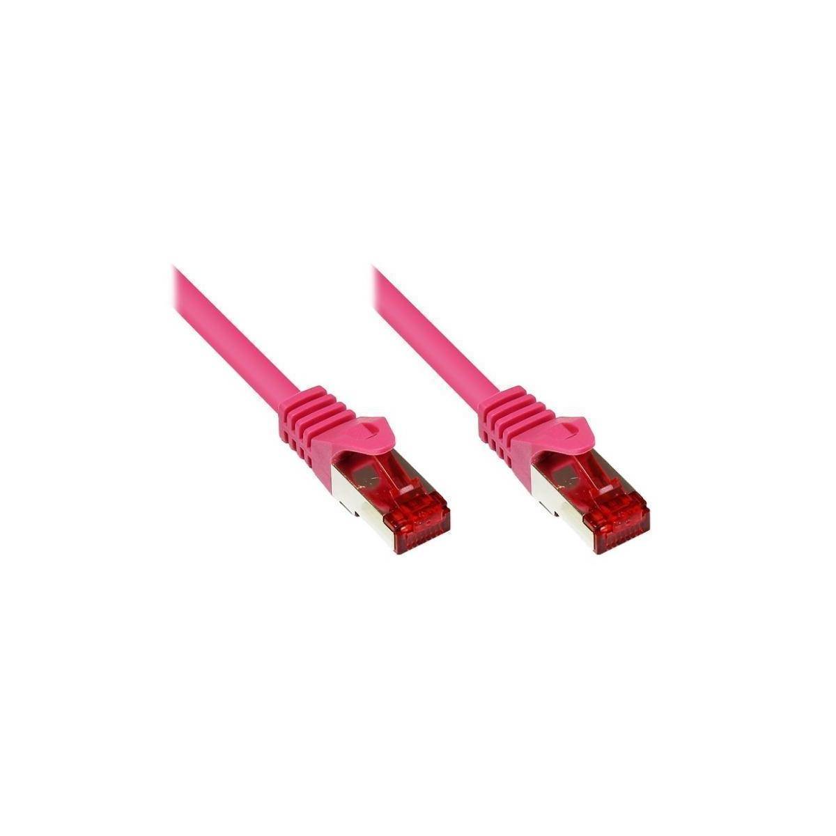 Rosa Ethernet-Kabel mit RJ45-Steckern, auf weißem Hintergrund isoliert.