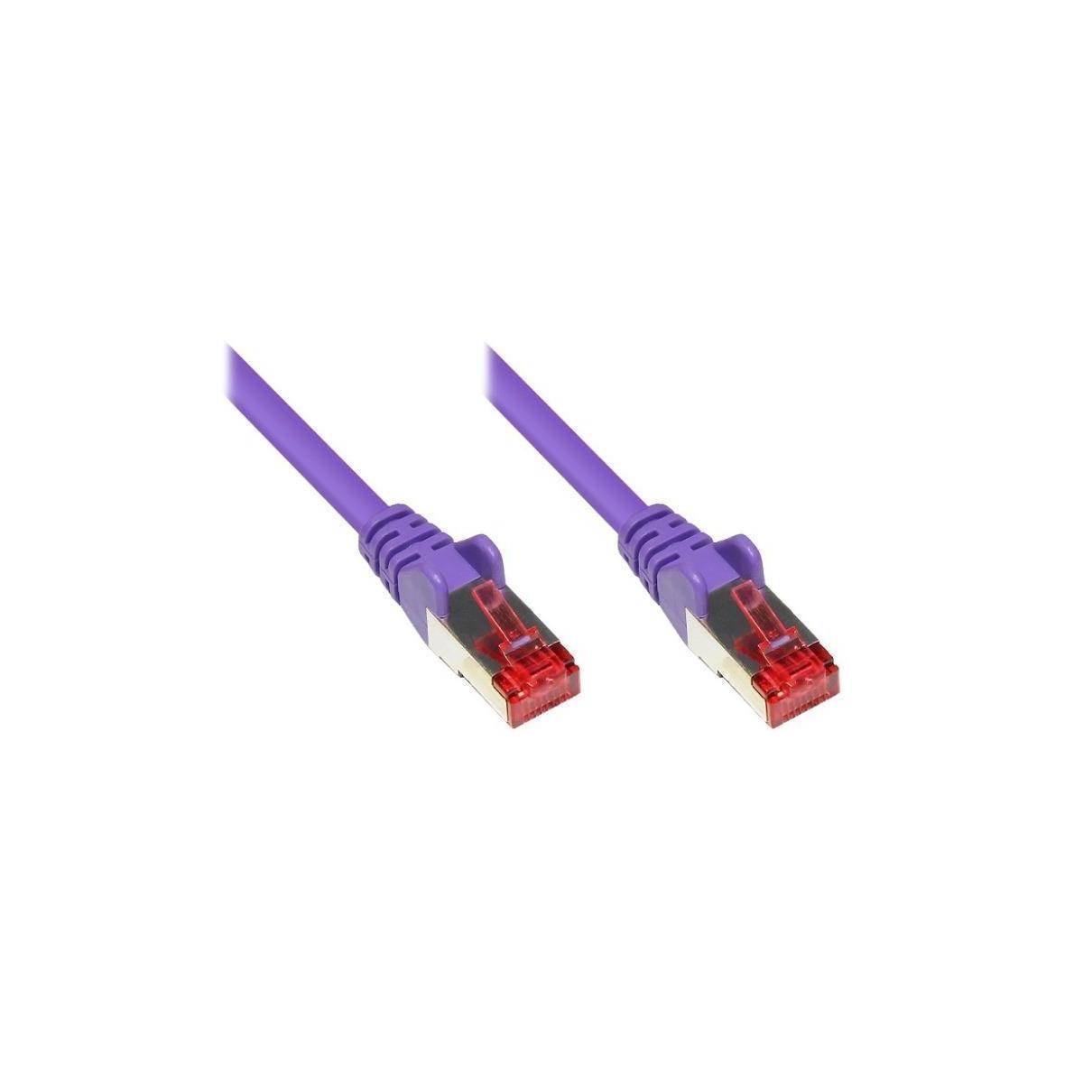 Zwei lila Ethernet-Kabel mit roten Anschlüssen.