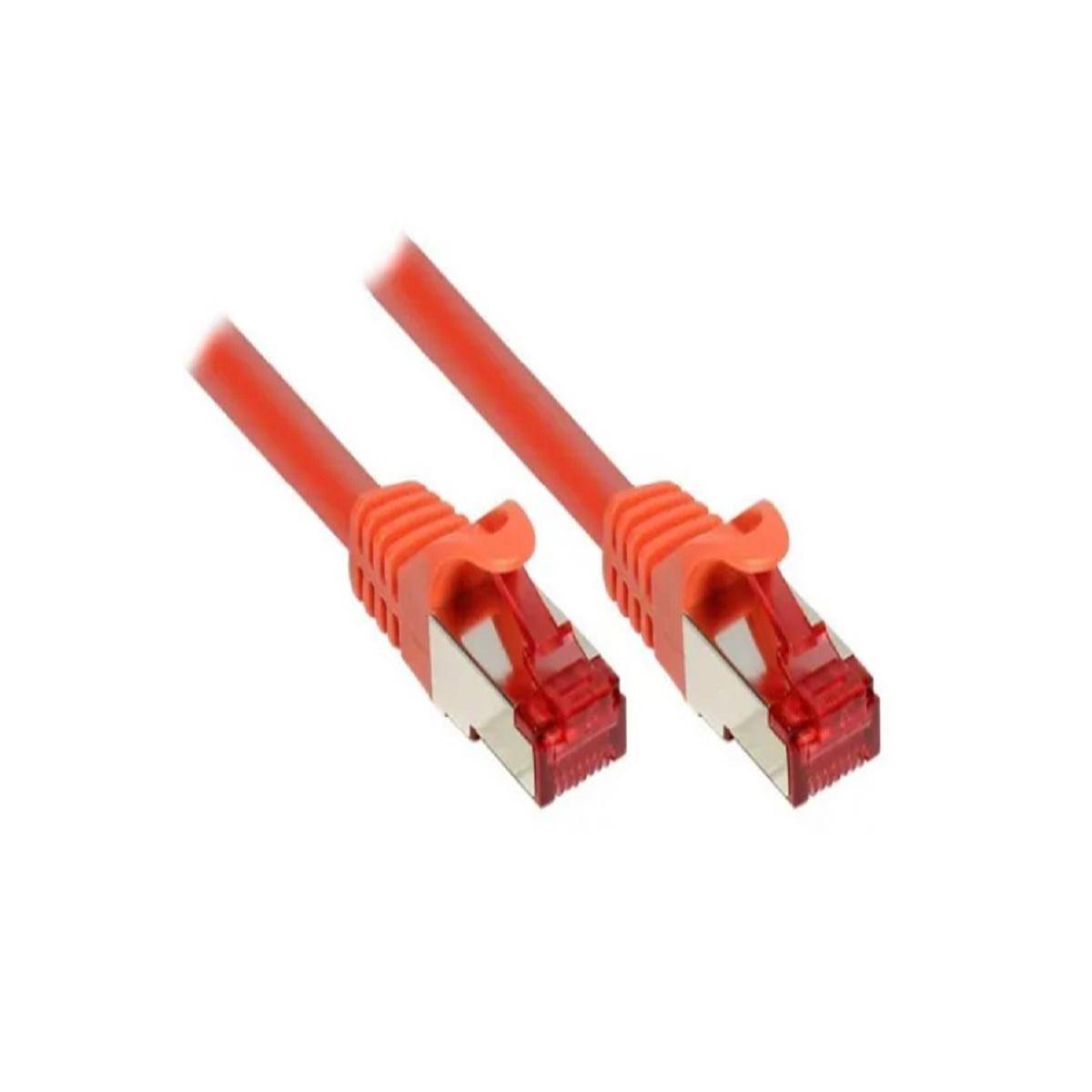 Zwei rote Ethernet-Kabel mit Metallsteckern, die für Netzwerkverbindungen und Datenübertragung verwendet werden.