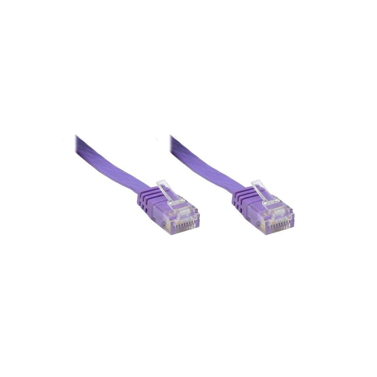 Ein lila Ethernet-Kabel mit zwei Anschlüssen, das für Netzwerkverbindungen verwendet wird.