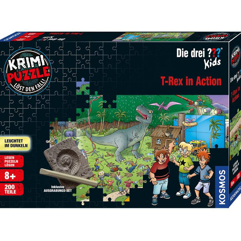 FKS6806570 - Krimipuzzle: Die drei ??? Kids - T-Rex in Action, 200 Teile, ab 8 Jahren (DE-Ausgabe)