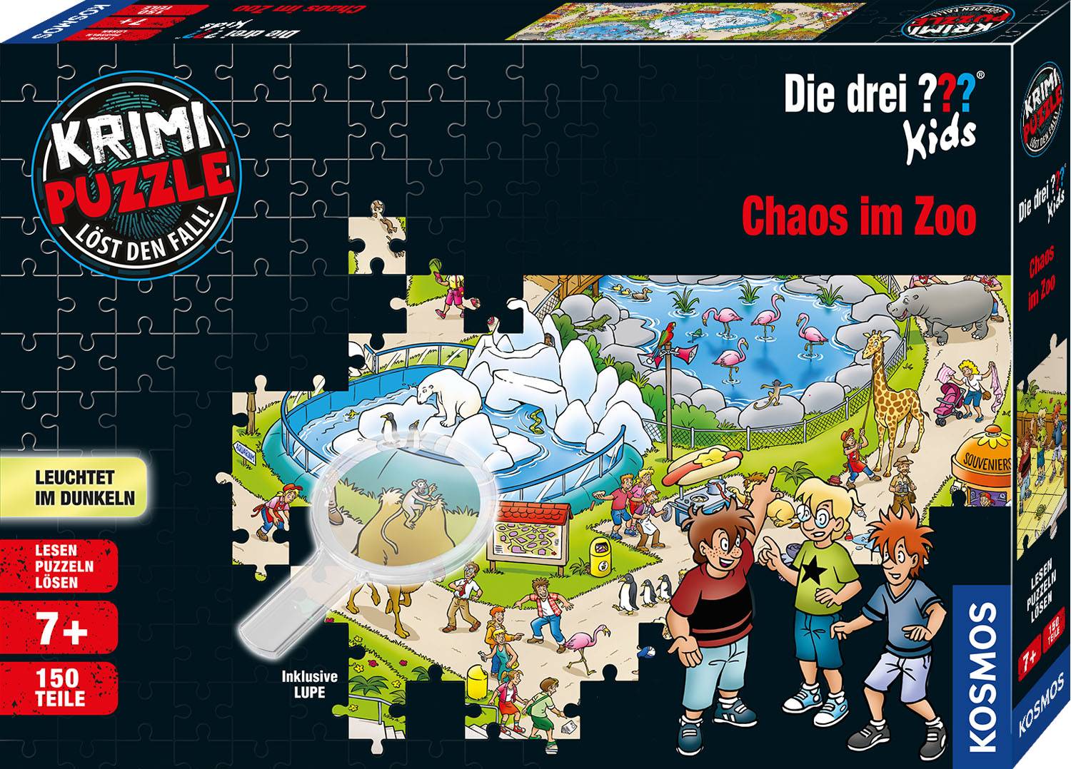 Kosmos 697990 Die drei ??? Kids Chaos im Zoo, 150 Teile Krimi Puzzle