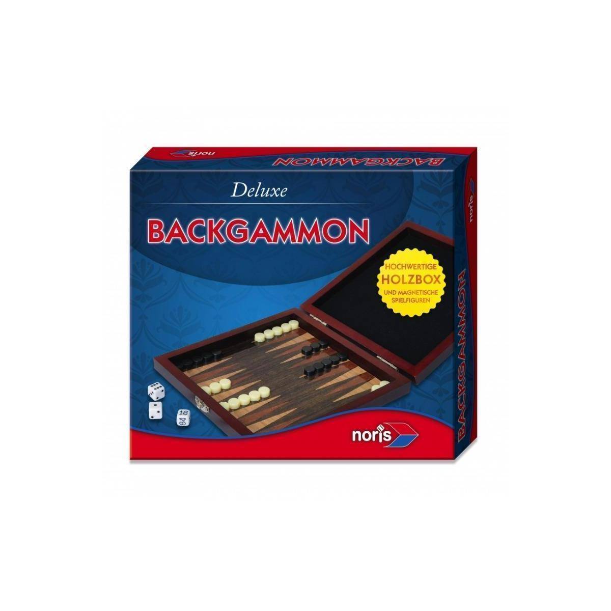 NOR08004 - Deluxe Reisespiel: Backgammon (Holzbox), Brettspiel, 2 Spieler, ab 6 Jahren