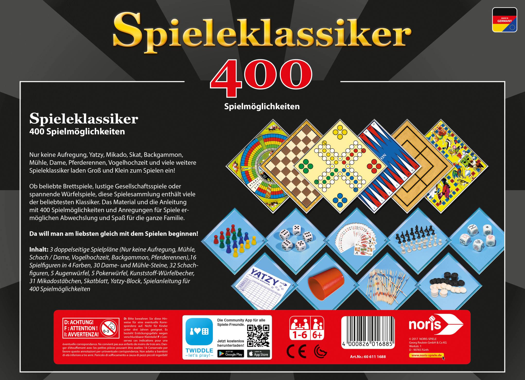 Noris Spiele Noris 606111688 Spieleklassiker 400 Spielmöglichkeiten,Spielesammlung