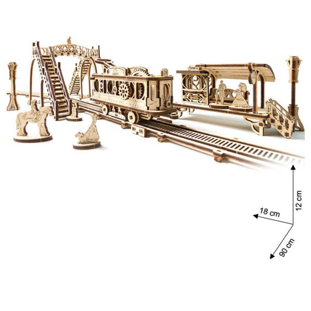 Ugears - Holz Modellbau Tram Line Straßenbahn Haltestelle Brücke 284 Teile