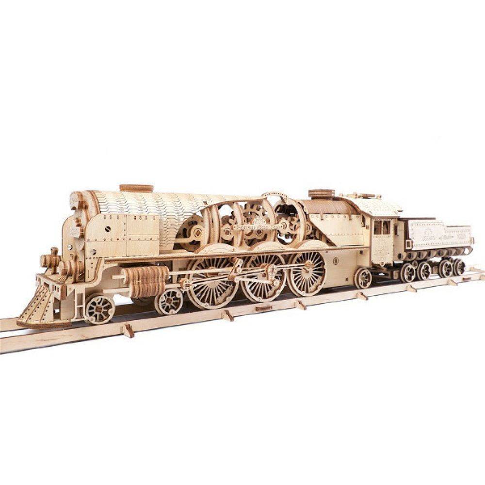 Ugears - Holz Modellbau V-Express Lok Dampflokomotive mit Tender 538 Teile