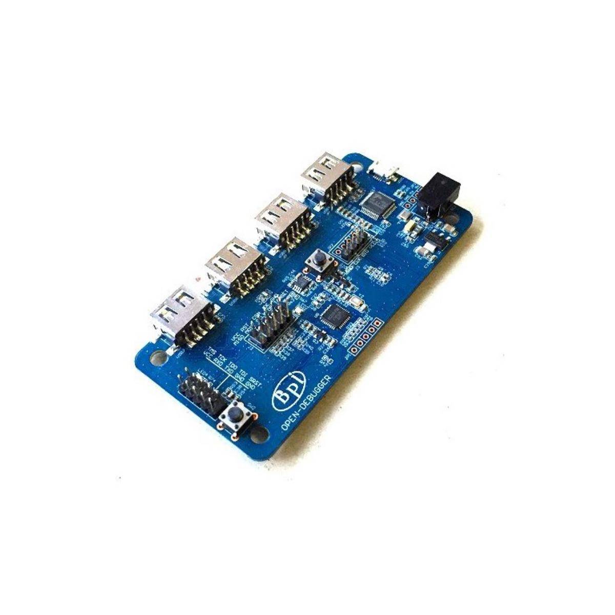 BPI USB-Hub 7-Port, eine blaue Leiterplatte, die mehrere USB-Anschlüsse unterstützt und zur Erweiterung der USB-Geräteverbindungen dient.