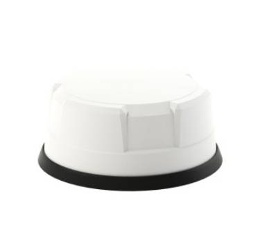 Weiße zylindrische Taste oder Knopf mit schwarzer Basis auf einem schlichten Hintergrund.