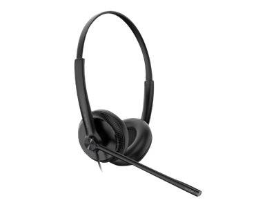 Schwarzes Over-Ear-Headset mit angebrachtem Mikrofon auf weißem Hintergrund.