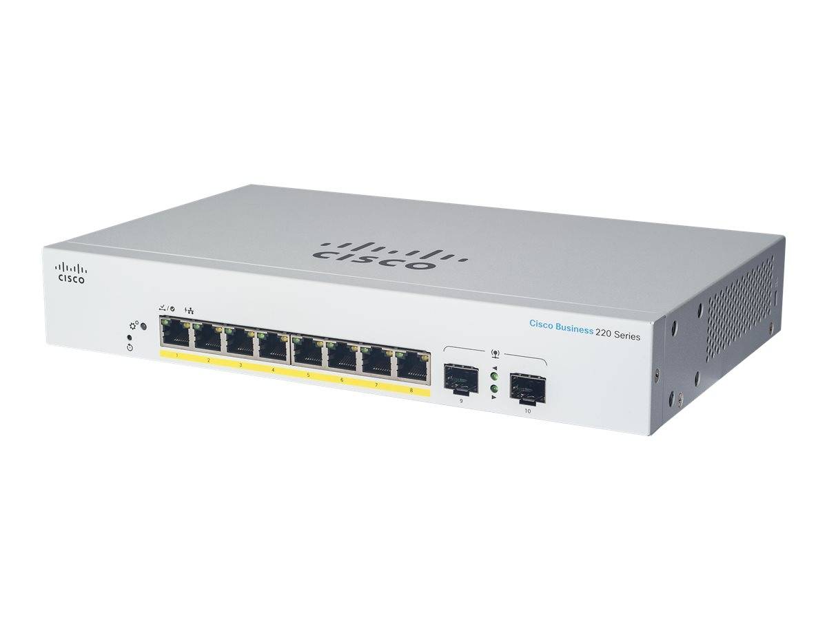 Cisco Business 220 Series CBS220-8T-E-2G - Switch - Smart - 8 x 10/100/1000 + 2 x Gigabit SFP (Uplink)