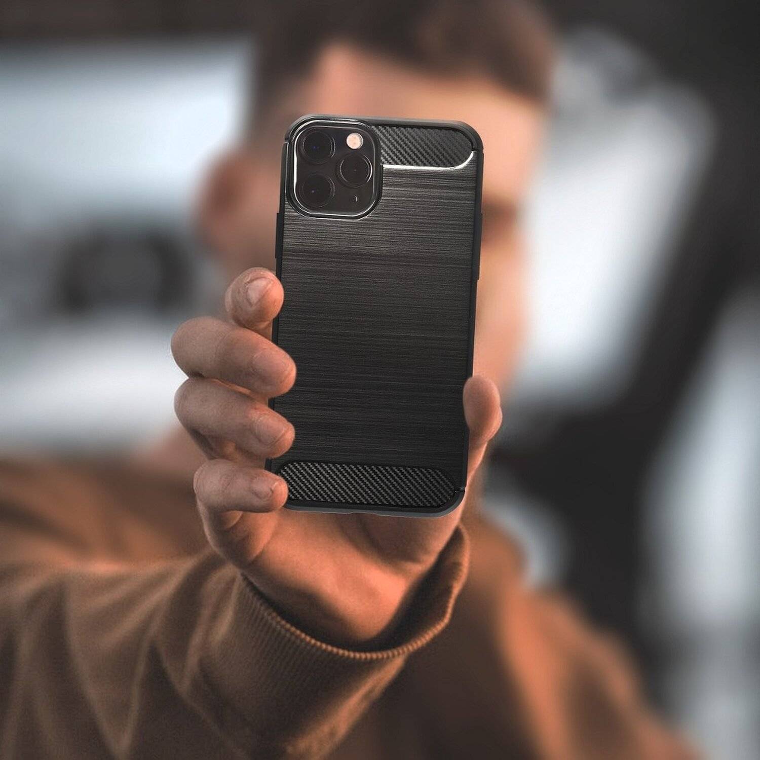 Silikon Hülle Carbon kompatibel mit SAMSUNG GALAXY A22 5G (A226B) Case TPU Soft Handyhülle Cover Schutzhülle Schwarz