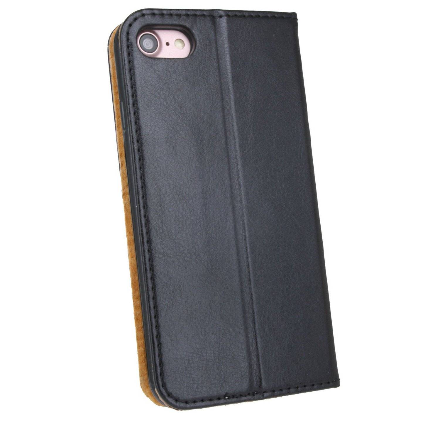 Elegante ECHT Leder Buch-Tasche Hülle für Samsung Galaxy A82 (A826S) in Schwarz Wallet Book-Style Cover Schale