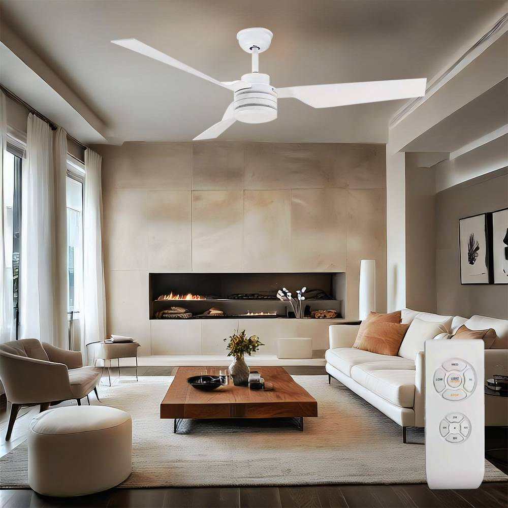 Decken Ventilator mit Fernbedienung Wohnzimmer Lüfter, weiß, Sommer-/Wintermodus 3 Geschwindigkeiten Timer, 132 cm
