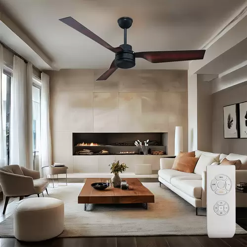 Decken Ventilator mit Fernbedienung Wohnzimmer Lüfter, schwarz braun, Sommer-/Wintermodus 3 Geschwindigkeiten Timer, 132 cm Decken Ventilator mit Fernbedienung Wohnzimmer Lüfter, schwarz braun, Sommer-/Wintermodus 3 Geschwindigkeiten Timer, 132 cm