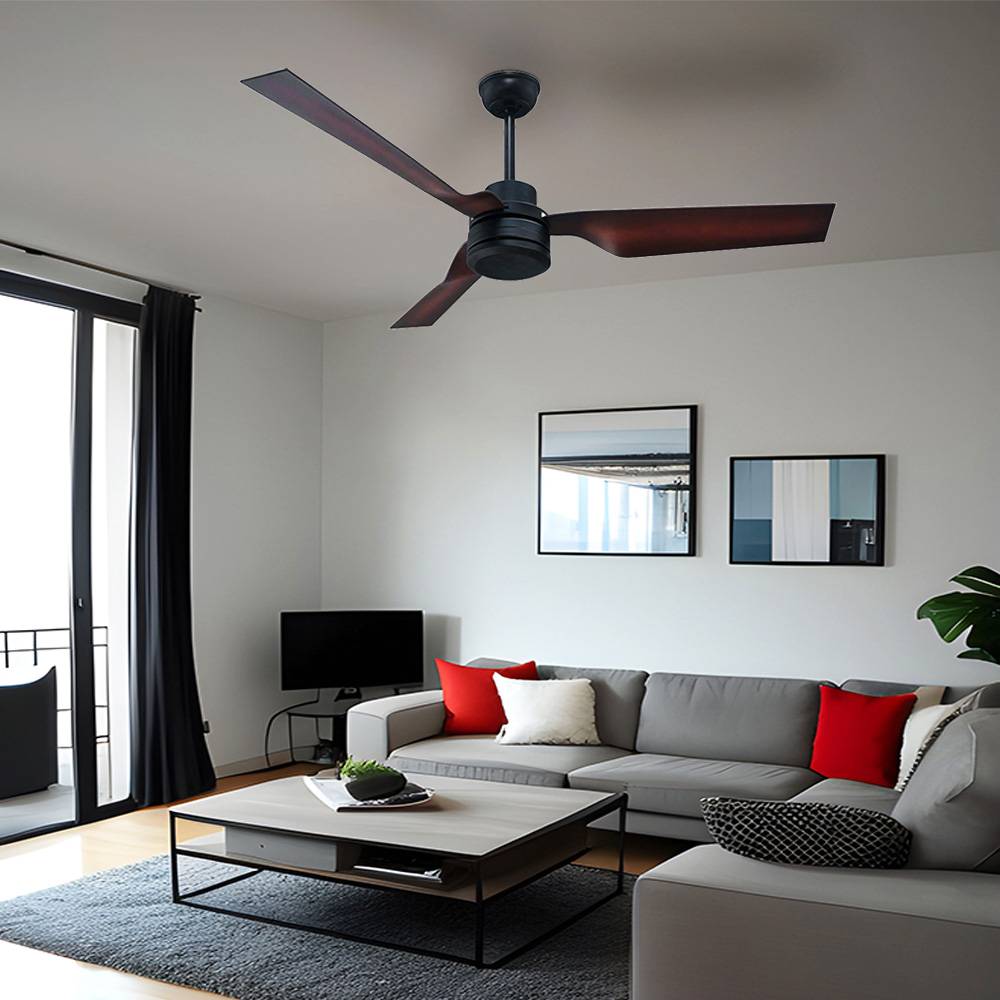 Decken Ventilator mit Fernbedienung Wohnzimmer Lüfter, schwarz braun, Sommer-/Wintermodus 3 Geschwindigkeiten Timer, 132 cm