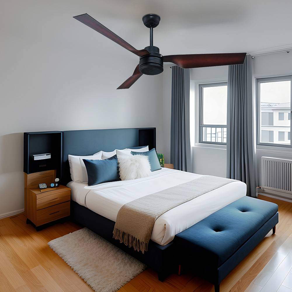 Decken Ventilator mit Fernbedienung Wohnzimmer Lüfter, schwarz braun, Sommer-/Wintermodus 3 Geschwindigkeiten Timer, 132 cm