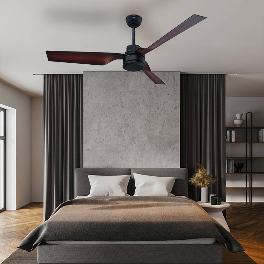 Decken Ventilator mit Fernbedienung Wohnzimmer Lüfter, schwarz braun, Sommer-/Wintermodus 3 Geschwindigkeiten Timer, 132 cm