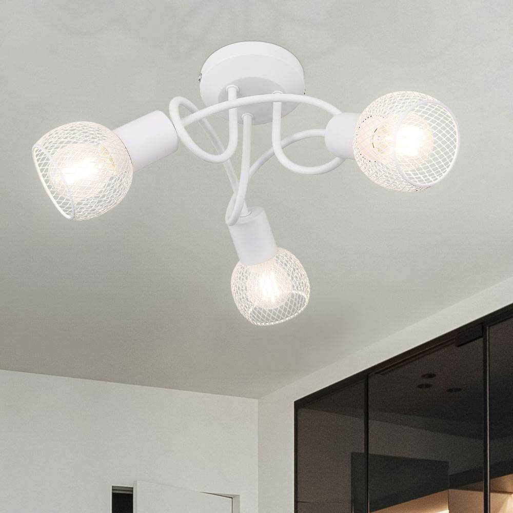 Decken Spotrondell Kugel Leuchte Käfig weiß matt geschwungen Deckenleuchte, 3x E14 max 40W, DMxH 36x20cm, Wohnzimmer Esszimmer Schlafzimmer