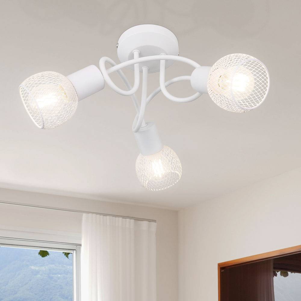 Decken Spotrondell Kugel Leuchte Käfig weiß matt geschwungen Deckenleuchte, 3x E14 max 40W, DMxH 36x20cm, Wohnzimmer Esszimmer Schlafzimmer