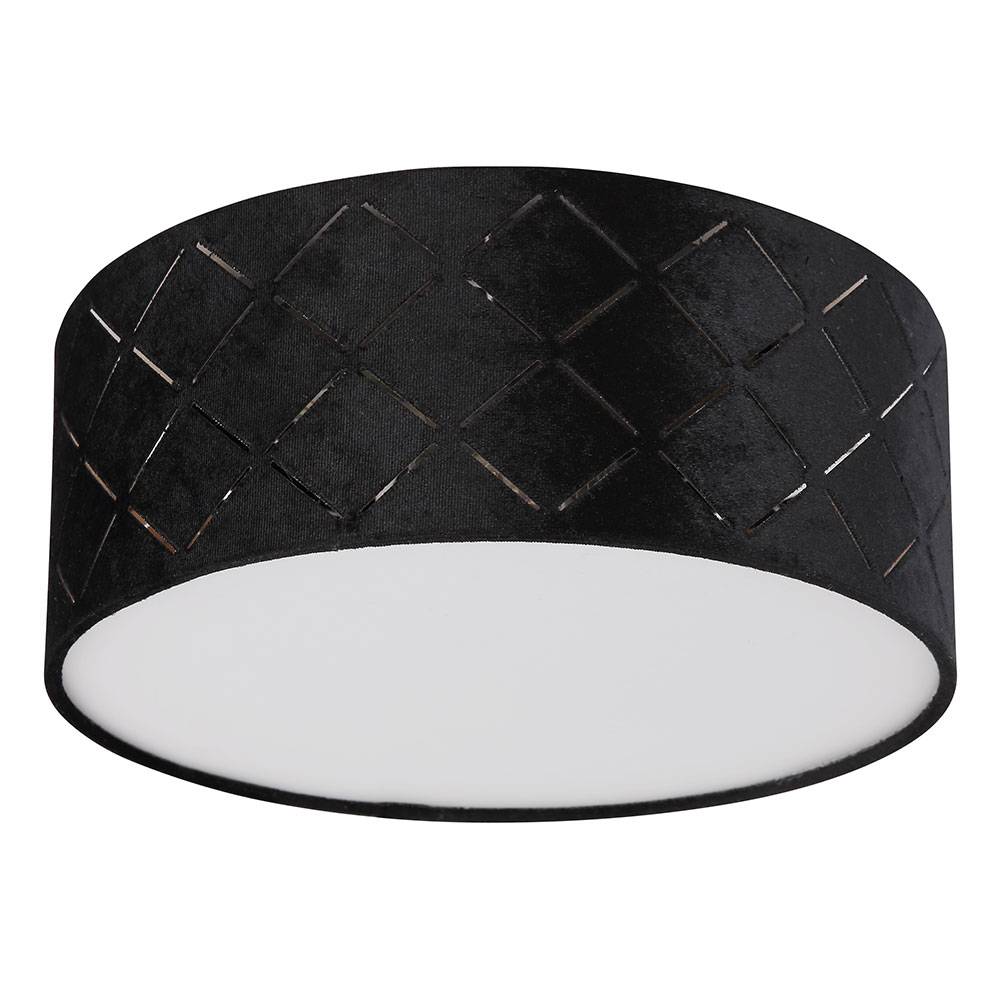 Deckenleuchte schwarz Samt Kunststoff opal 1 flammig Schlafzimmerlampe Deckenlampe Stoff 26 cm, Dekorstanzungen, 1x E27 LED max. 15W, DxH 26x10 cm