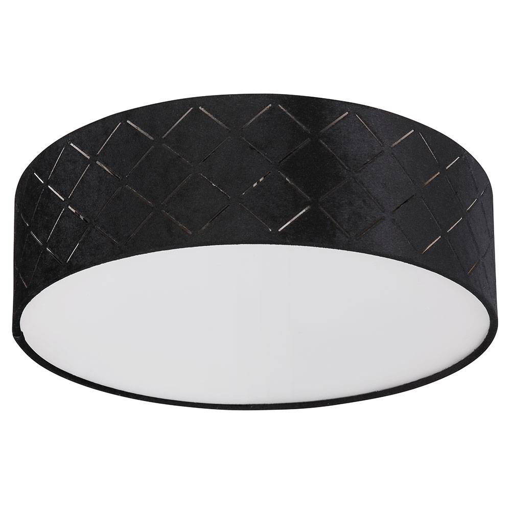 Deckenleuchte schwarz Samt Kunststoff opal 2 flammig Schlafzimmerlampe Deckenlampe Stoff 35 cm, Dekorstanzungen, 2x E27 LED max. 15W, DxH 35x10 cm