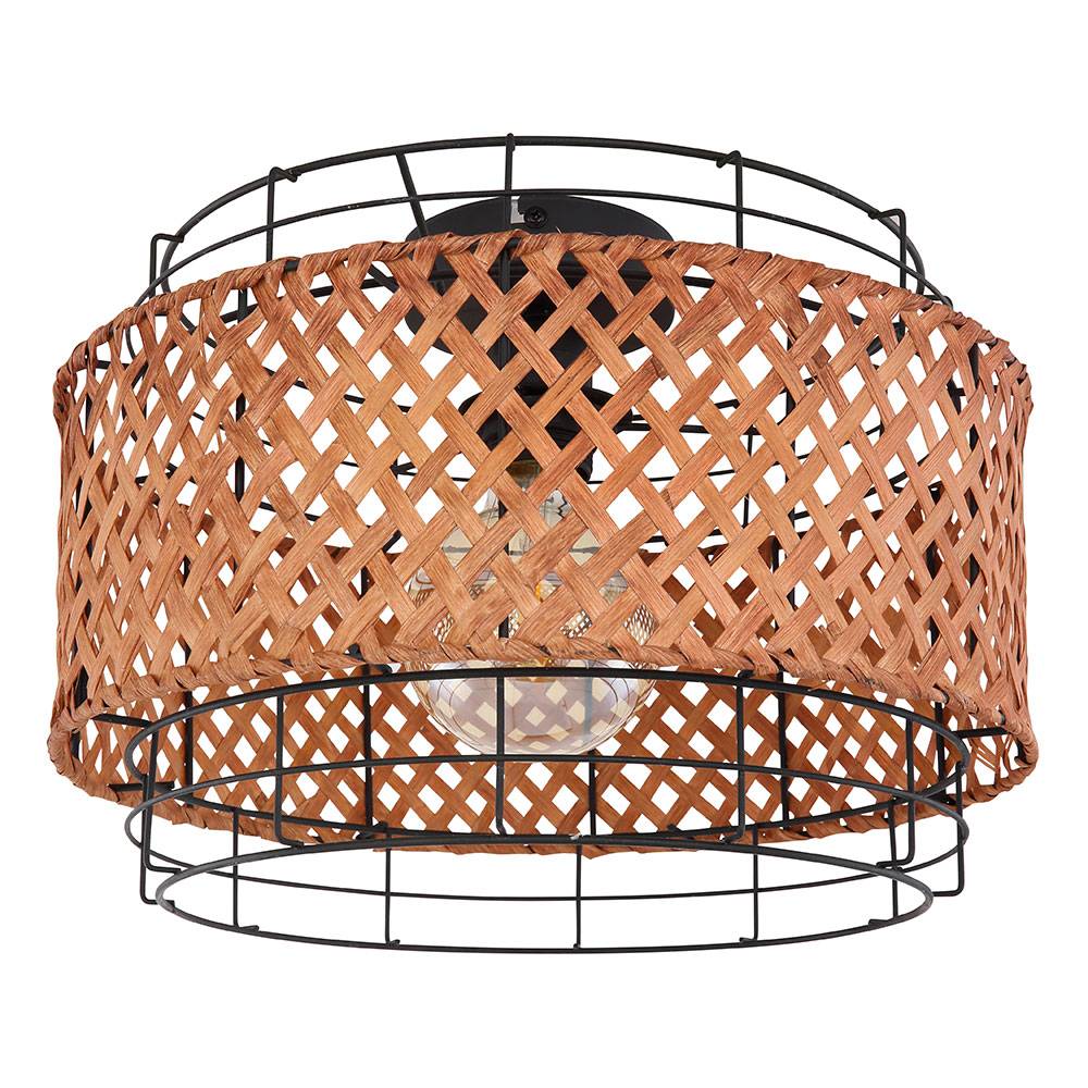 Deckenleuchte Metall schwarz rund Esszimmer Käfig Lampe Beleuchtung Deckenlampe mit Bambusschirm, Gitterform, 1x E27, DxH 35x24,5 cm