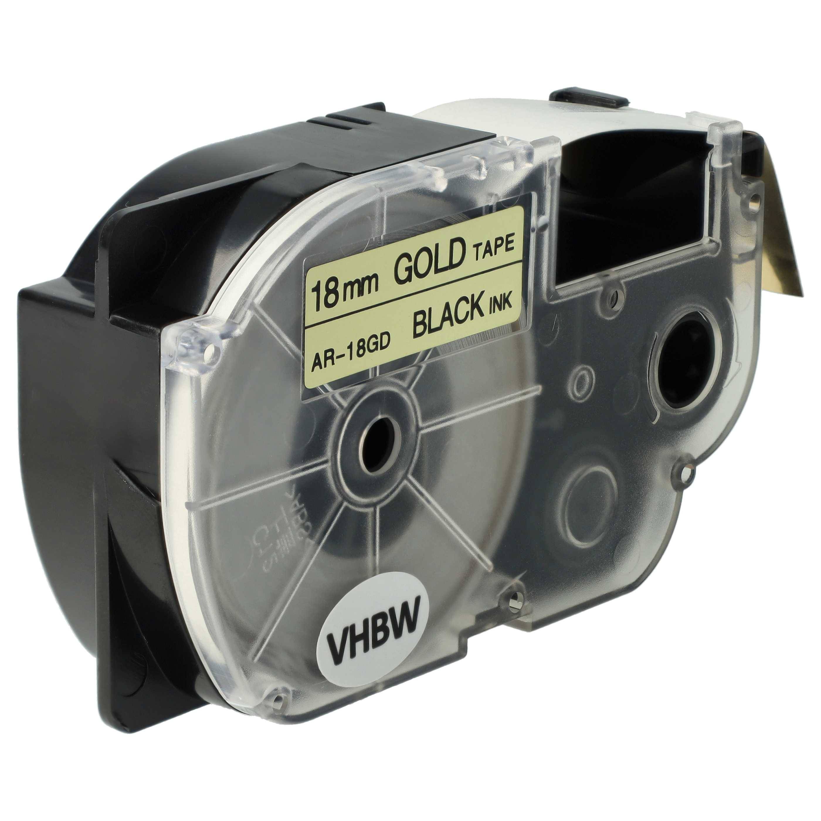 vhbw Schriftband-Kassette kompatibel mit Casio KL-2000, KL-60, KL-70E, KL-300, KL-7000, KL-200E Etiketten-Drucker 18mm Schwarz auf Gold, pet+ RESIN