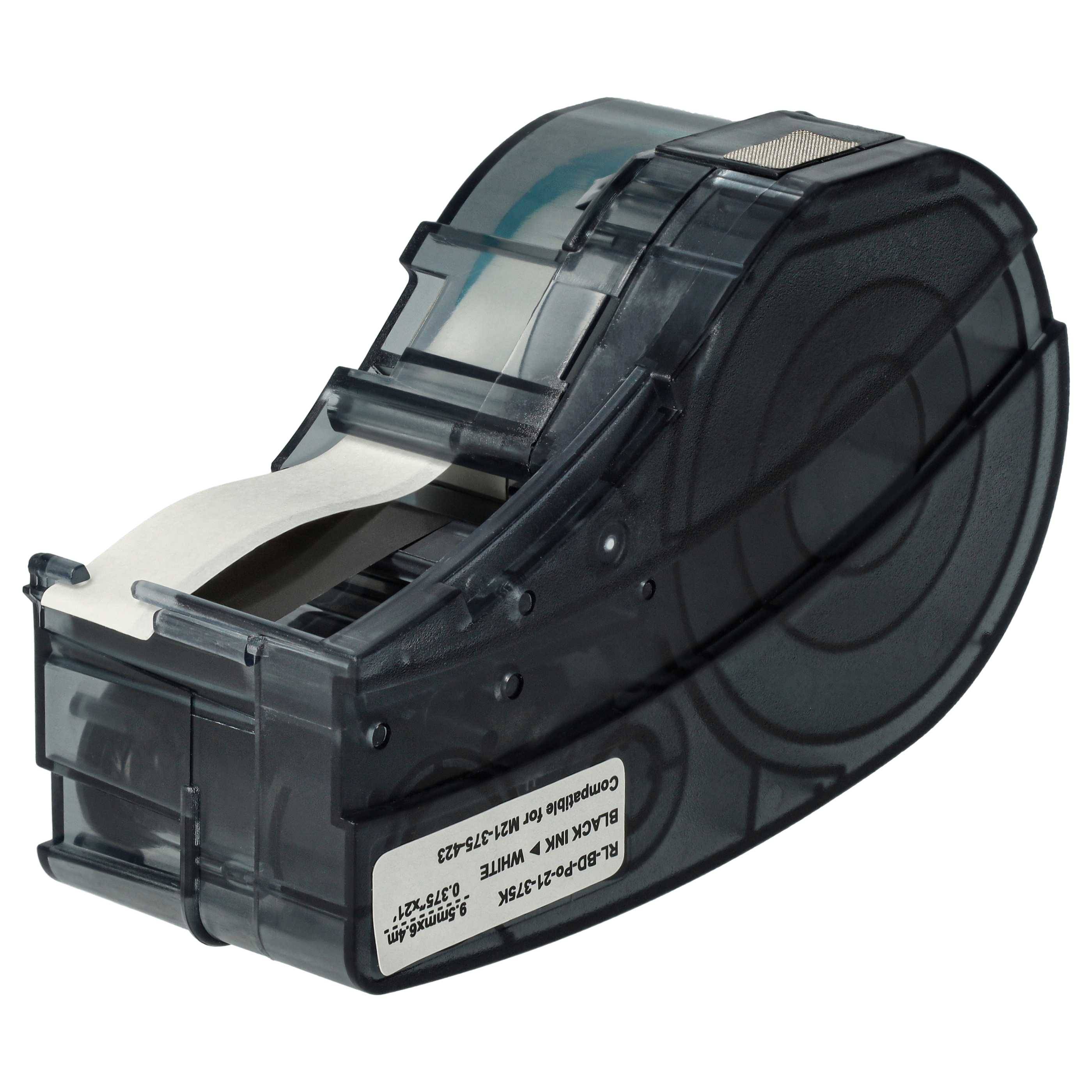 vhbw Schriftband-Kassette kompatibel mit Brady BMP21-LAB, BMP21-PLUS, BMP21 Etiketten-Drucker 6,4m x 9,53mm Schwarz auf Weiß, Permanentpolyester