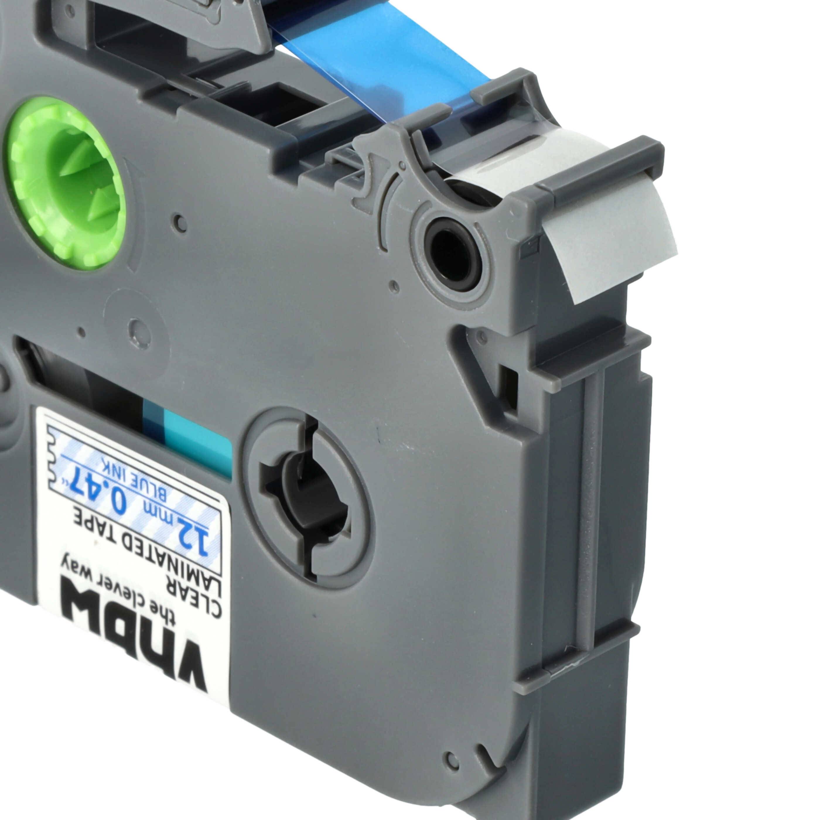 vhbw Schriftband-Kassette kompatibel mit Brother PT 900, 9200, 9200DX, 900BTS, 900F Etiketten-Drucker 8m x 12mm Blau auf Transparent, Laminiert