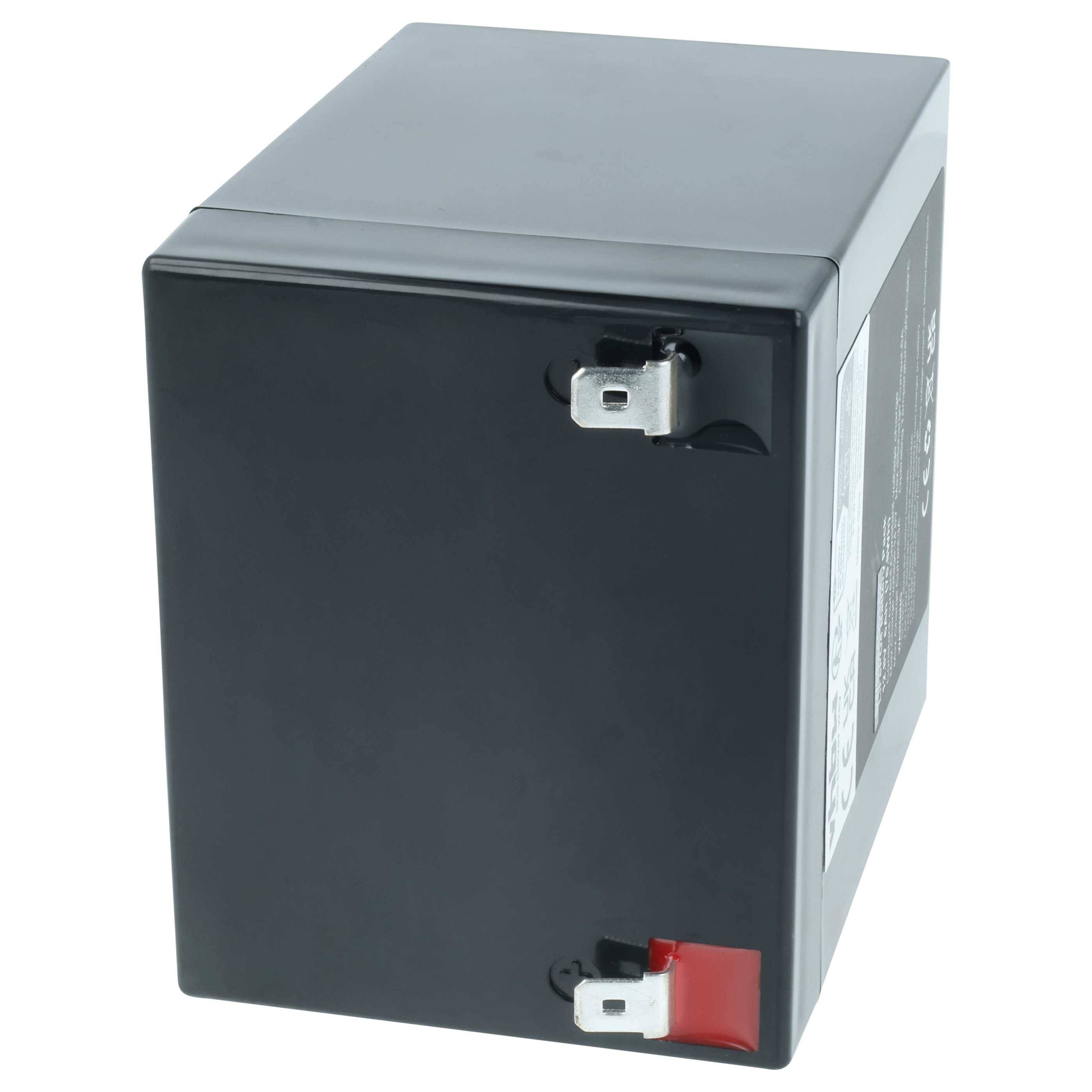 Eine schwarze rechteckige Batterie mit zwei Anschlüssen oben, einer rot und einer schwarz, wahrscheinlich für elektronische Geräte oder Notstromsysteme verwendet.