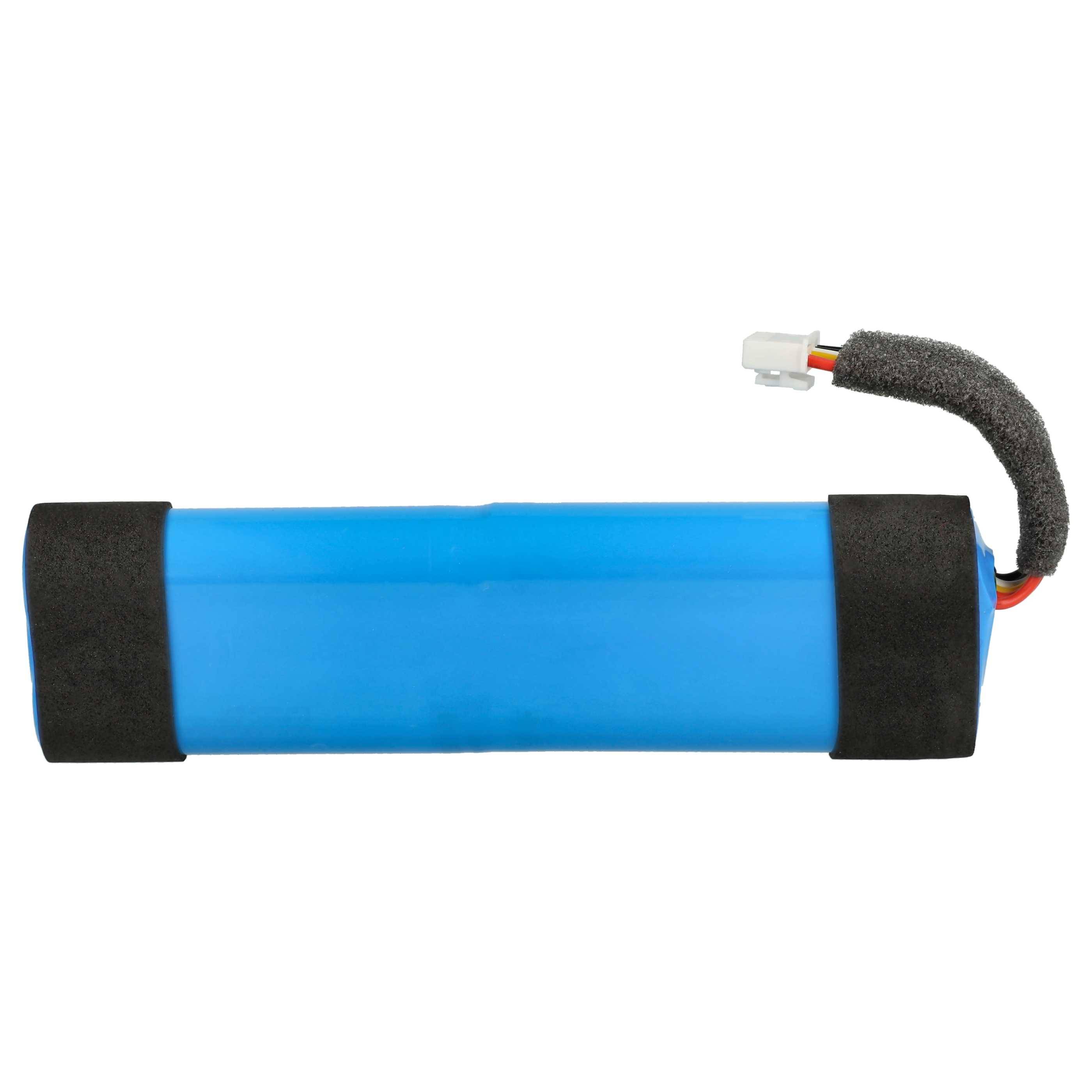 Ein blauer zylindrischer Batterieblock mit schwarzen Endbefestigungen und einer Steckerverbindung, der zum Stromversorgung elektronischer Geräte verwendet wird.