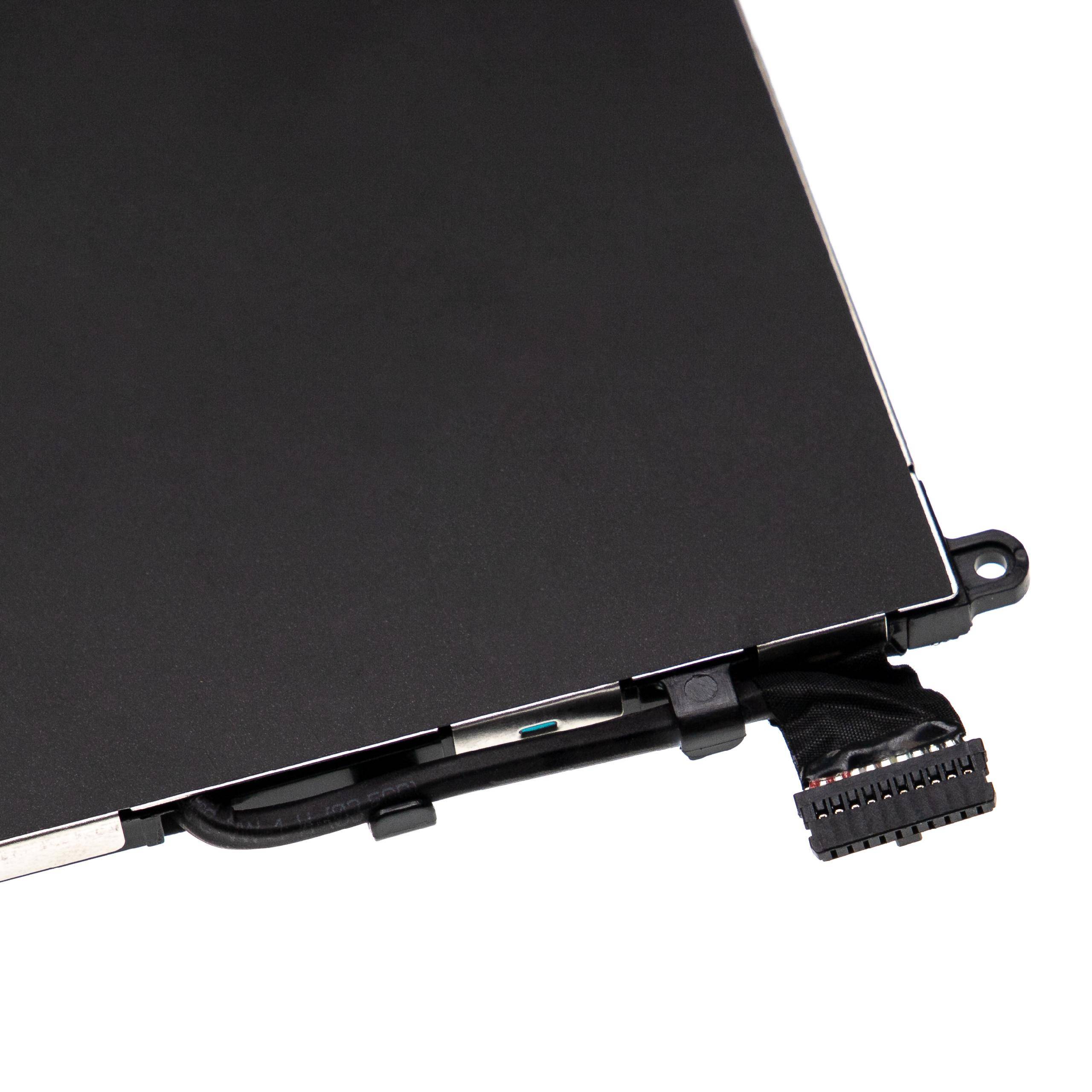 Eine schwarze Laptop-Batterie von der Seite betrachtet, die Steckverbinder zur Installation in einem Gerät zeigt.